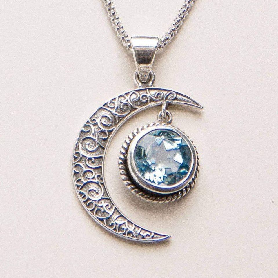sivana-blue-topaz-silver-moon-pendant-14437176180817 Gemstone Silver Moon Pendant Necklace - Image 1