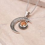 Gemstone Silver Moon Pendant Necklace - Image 3