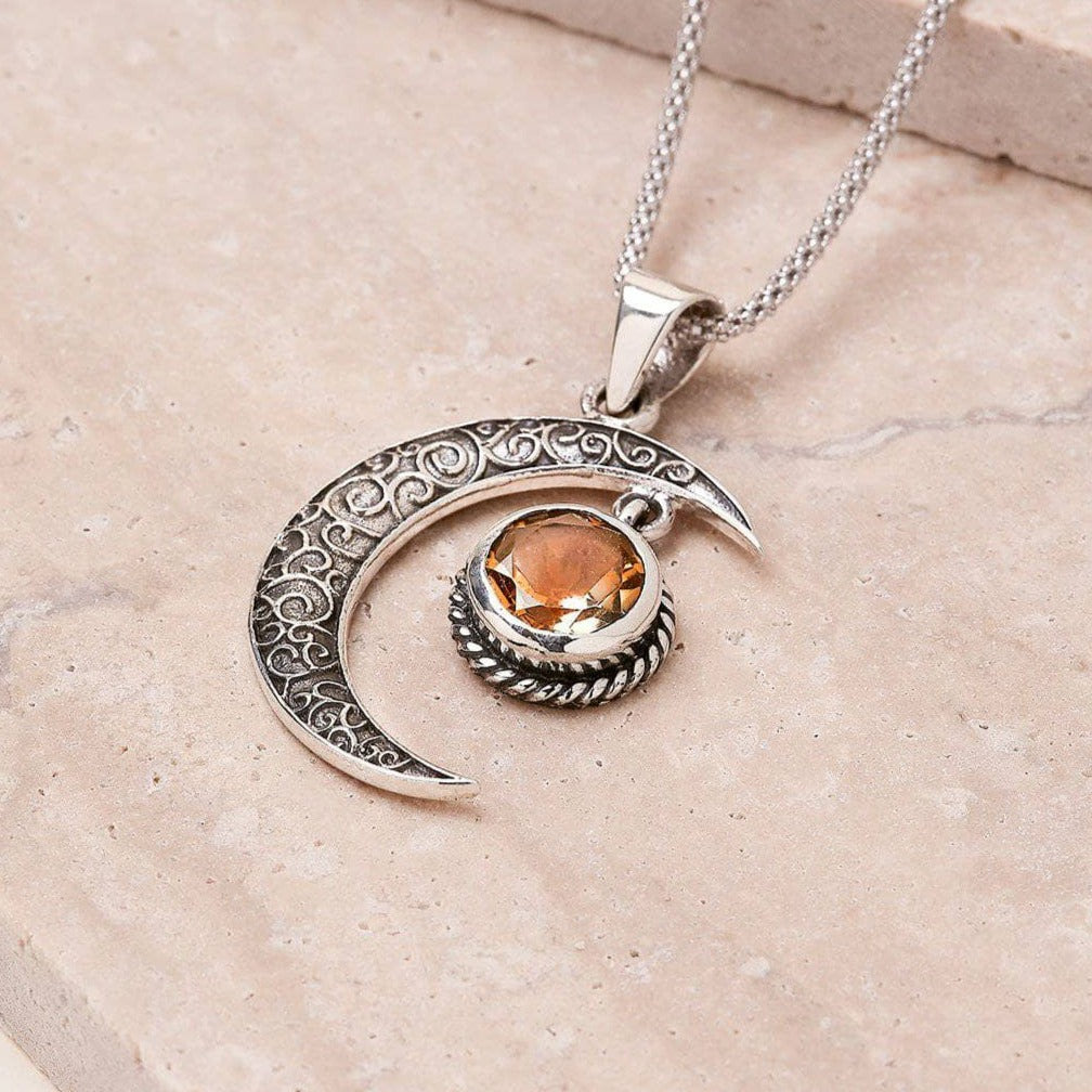 sivana-citrine-silver-moon-pendant-29986399912119 Gemstone Silver Moon Pendant Necklace - Image 3