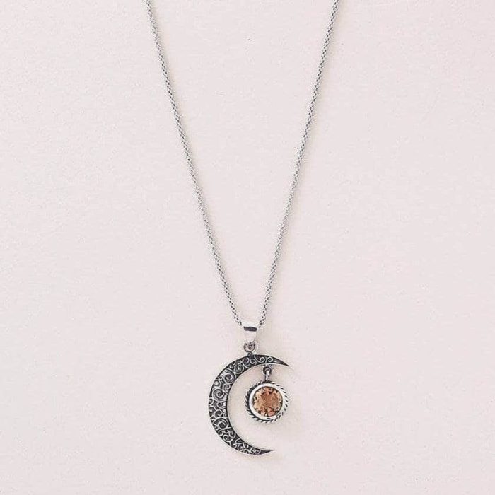 Gemstone Silver Moon Pendant Necklace - Image 5