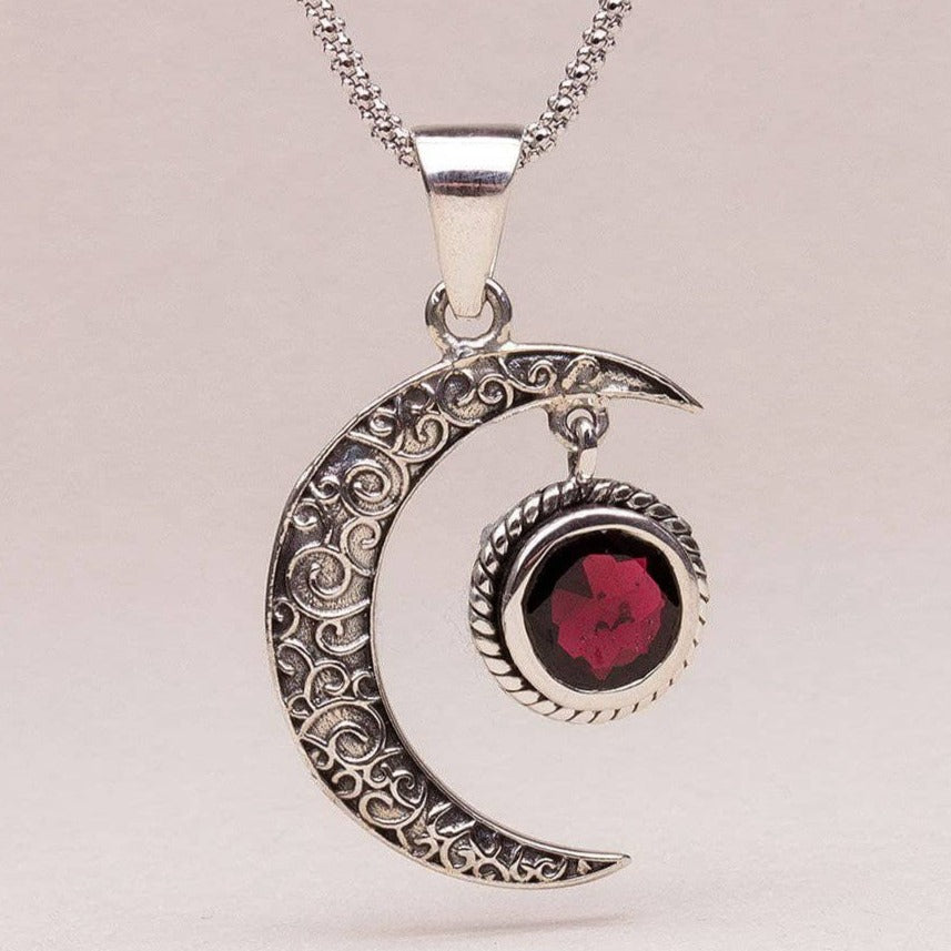 sivana-garnet-silver-moon-pendant-22774452486327 Gemstone Silver Moon Pendant Necklace - Image 6