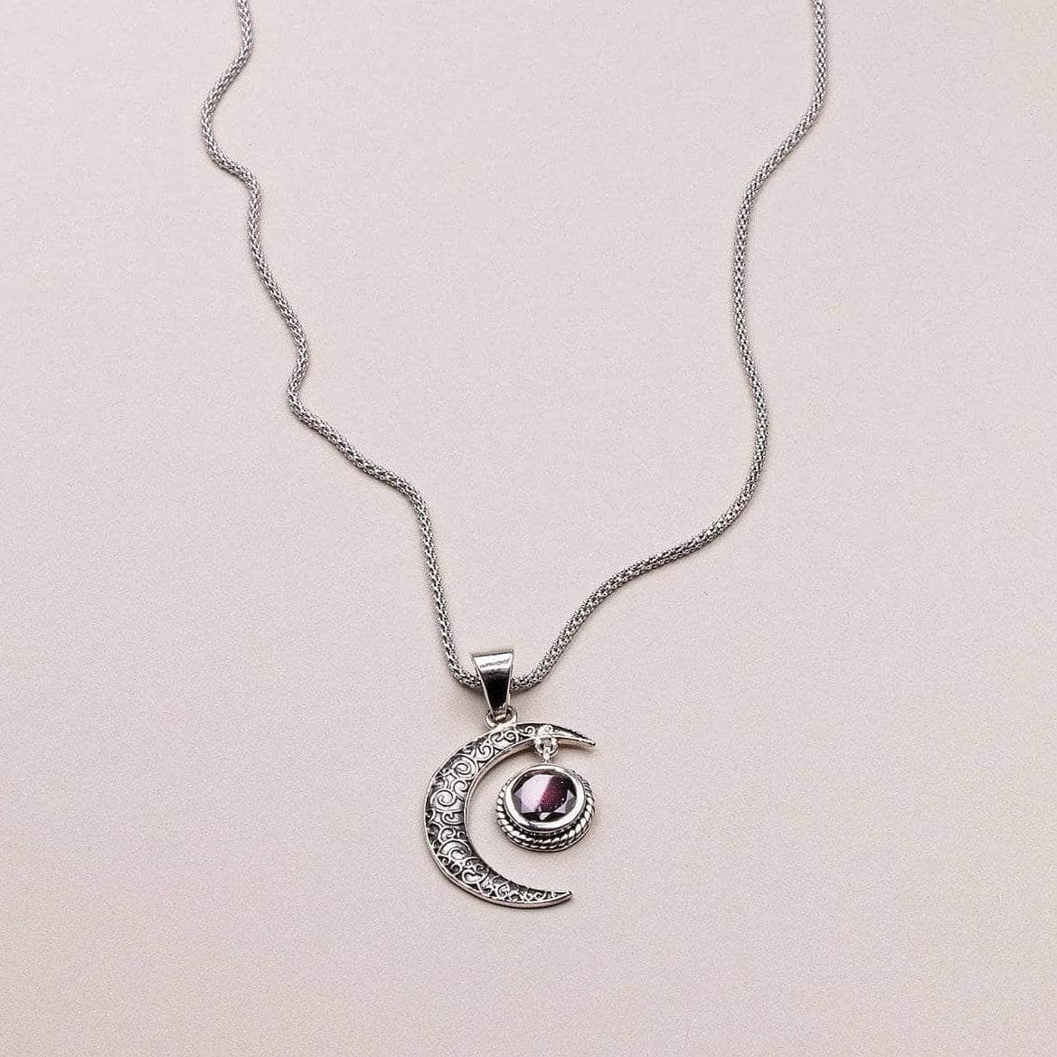 sivana-garnet-silver-moon-pendant-22774452519095 Gemstone Silver Moon Pendant Necklace - Image 7