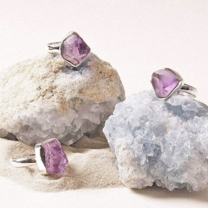 Raw Amethyst Silver Ring - Size 8 - Image 1