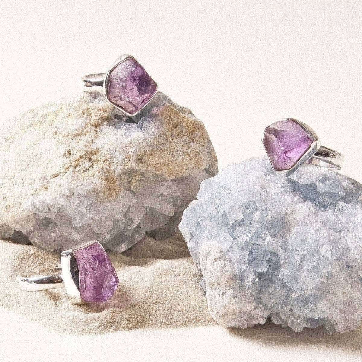 sivana-raw-amethyst-silver-ring-sizes-7-8-and-9-32688090480823 Raw Amethyst Silver Ring - Size 8 - Image 1