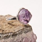 Raw Amethyst Silver Ring - Size 8 - Image 2