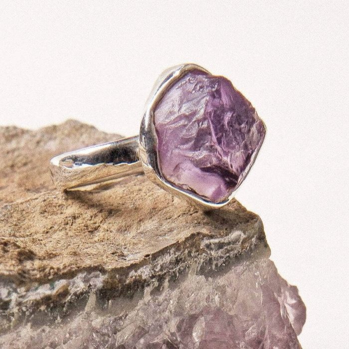 Raw Amethyst Silver Ring - Size 8 - Image 2