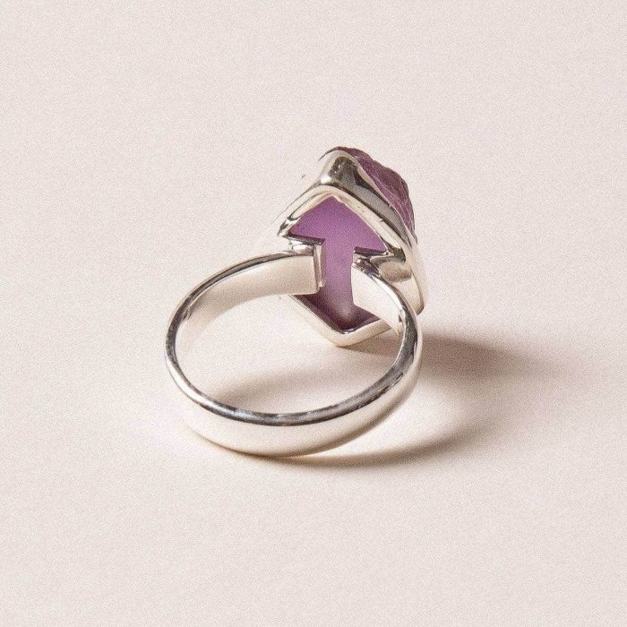 Raw Amethyst Silver Ring - Size 8 - Image 4