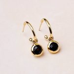 Black Tourmaline Silver or Golden Hoop Earrings - Image 2