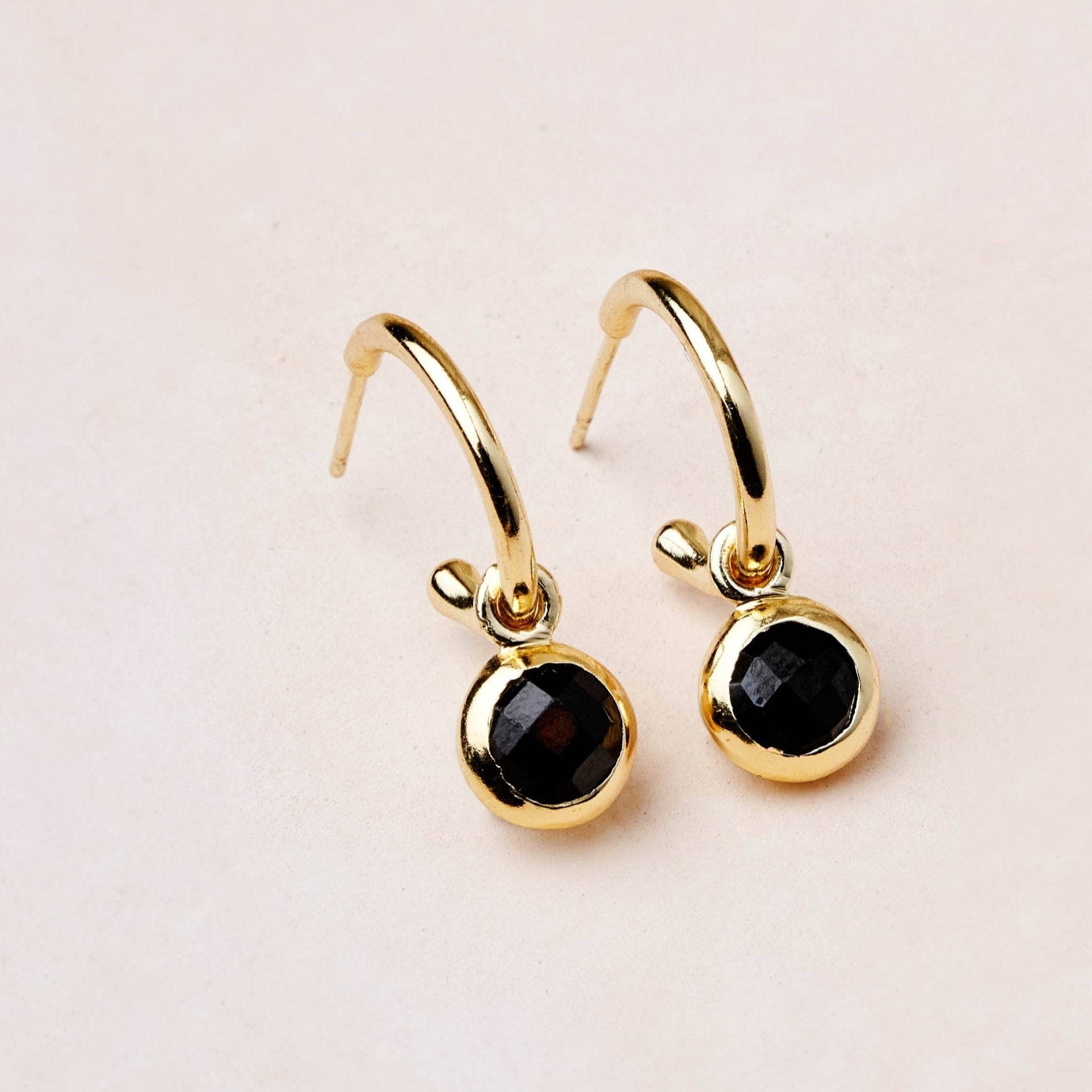 tinyrituals2657 Black Tourmaline Silver or Golden Hoop Earrings - Image 2