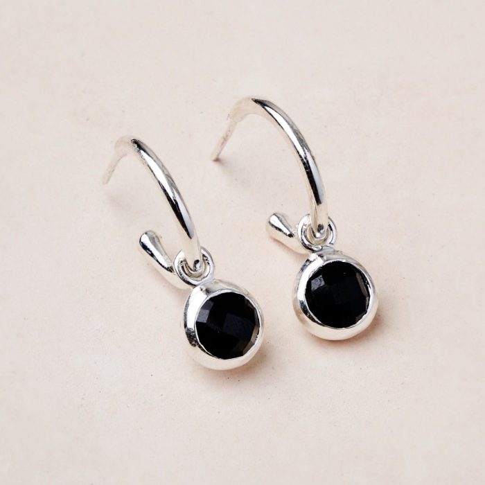 Black Tourmaline Silver or Golden Hoop Earrings - Image 5