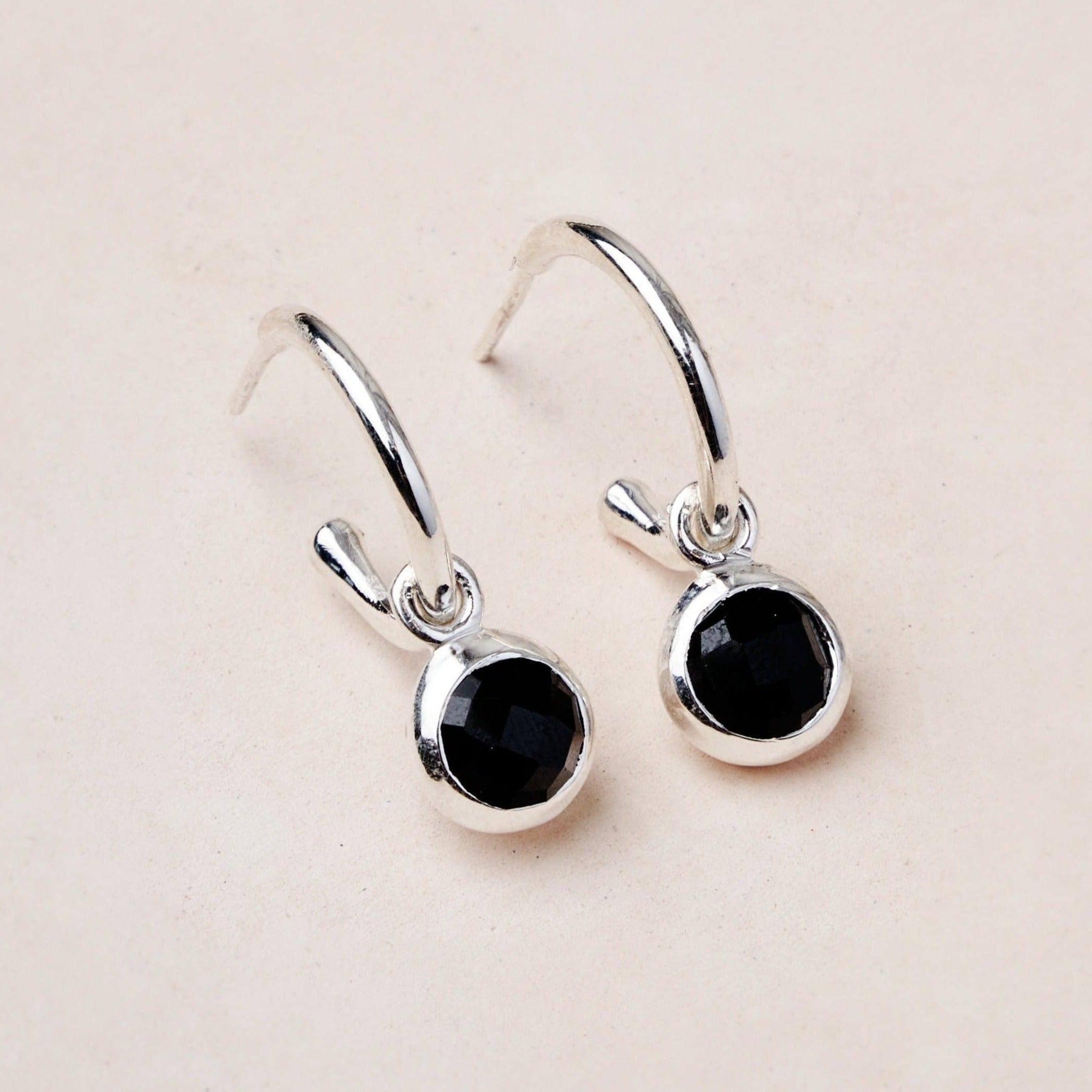tinyrituals2669 Black Tourmaline Silver or Golden Hoop Earrings - Image 5