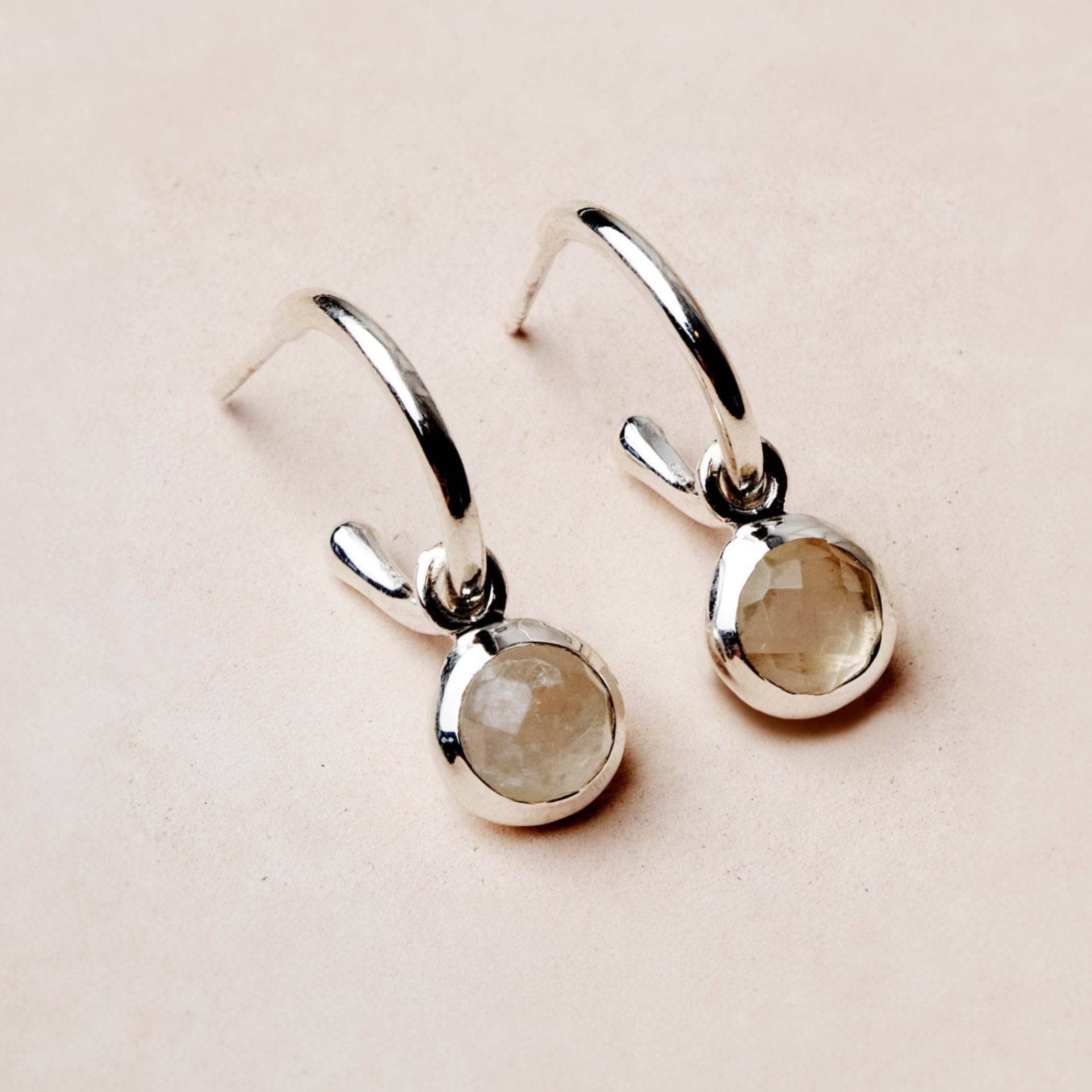 tinyrituals2674 Rainbow Moonstone Silver and Golden Hoop Earrings - Image 5